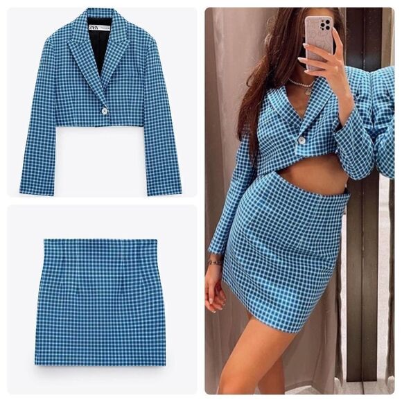 Set ZARA Blazer Cropped Skirt Plaid Bloggers - Picture 2 of 8